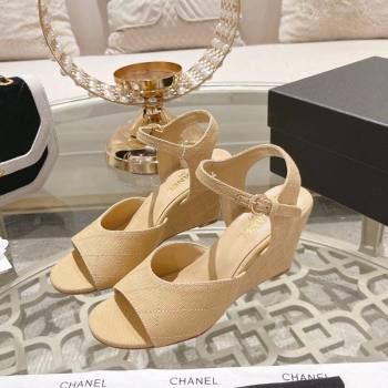 Chanel Quilted Canvas Wedge Sandals 7.5cm Beige 2024 0126 (MD-240126158)