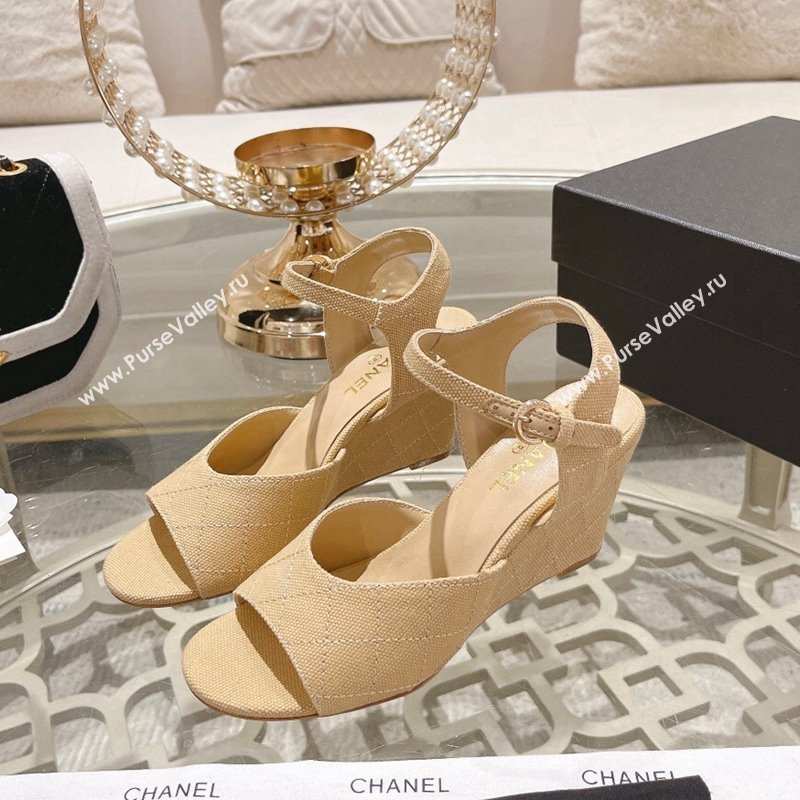 Chanel Quilted Canvas Wedge Sandals 7.5cm Beige 2024 0126 (MD-240126158)