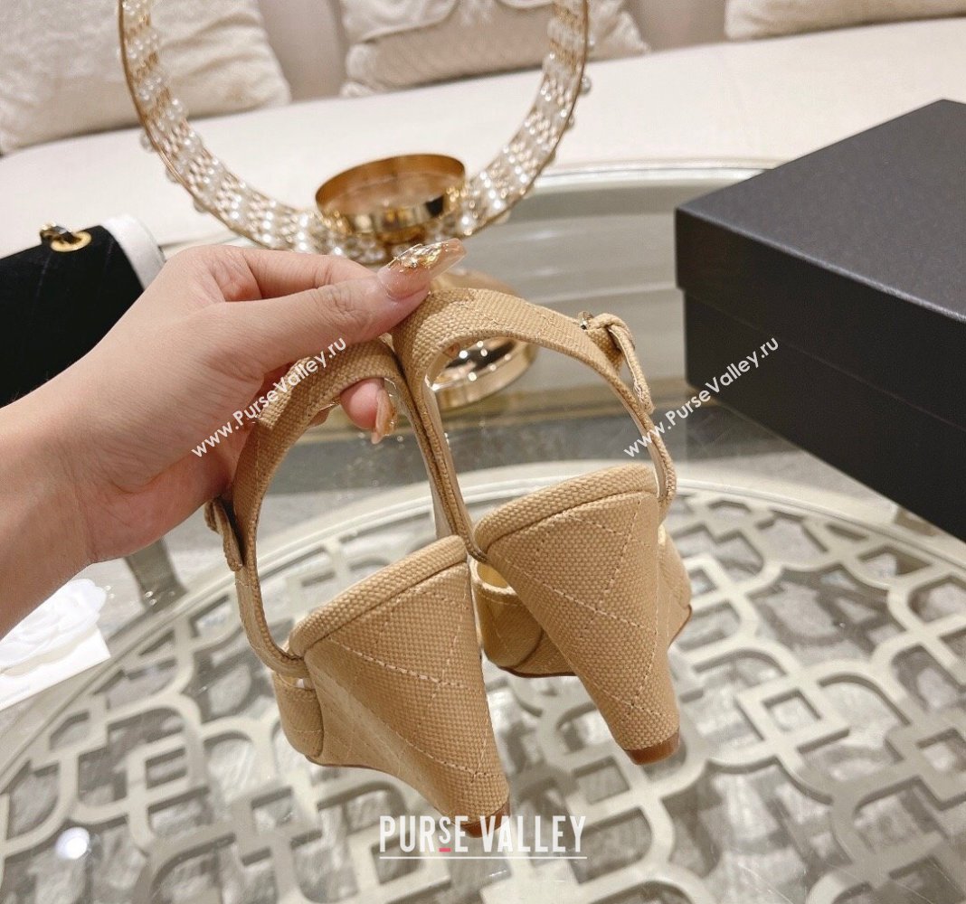 Chanel Quilted Canvas Wedge Sandals 7.5cm Beige 2024 0126 (MD-240126158)