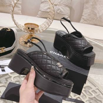 Chanel Quilted Calfskin Platform Sandals 7.5cm Black 2024 0126 (MD-240126107)