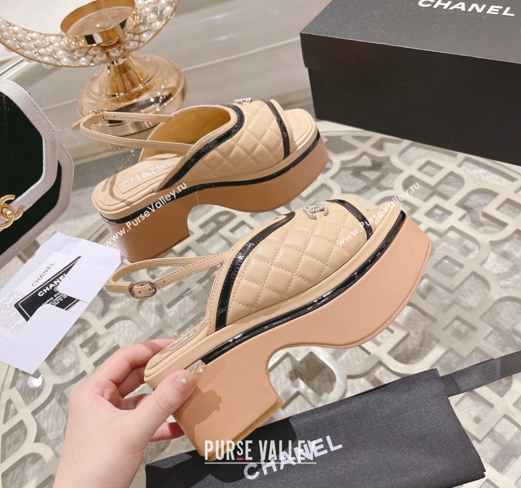 Chanel Quilted Calfskin Platform Sandals 7.5cm Beige 2024 0126 (MD-240126108)