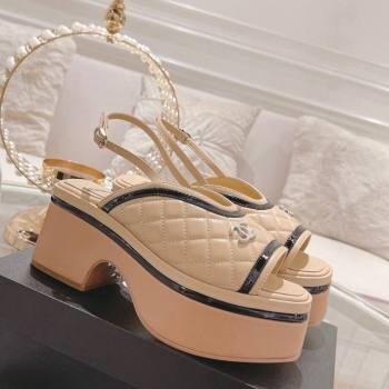 Chanel Quilted Calfskin Platform Sandals 7.5cm Beige 2024 0126 (MD-240126108)