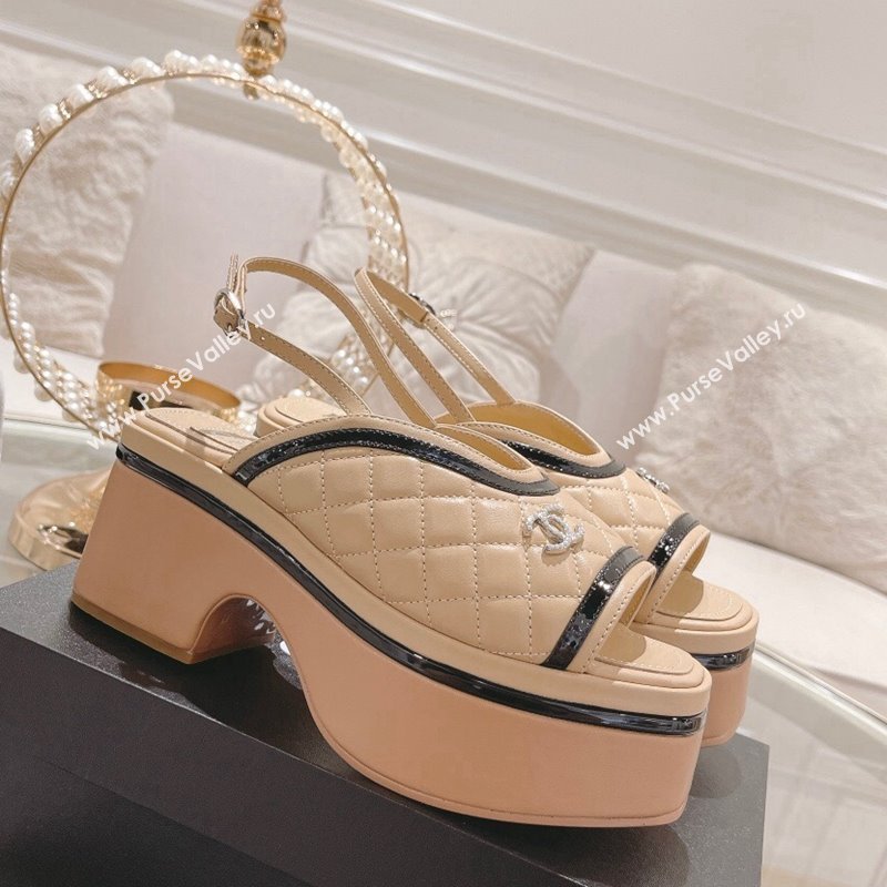 Chanel Quilted Calfskin Platform Sandals 7.5cm Beige 2024 0126 (MD-240126108)