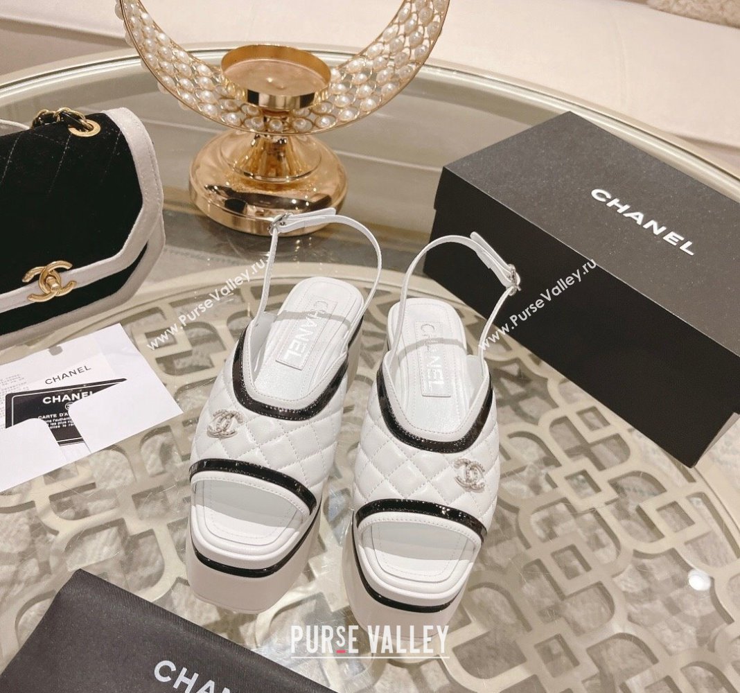 Chanel Quilted Calfskin Platform Sandals 7.5cm White 2024 0126 (MD-240126110)