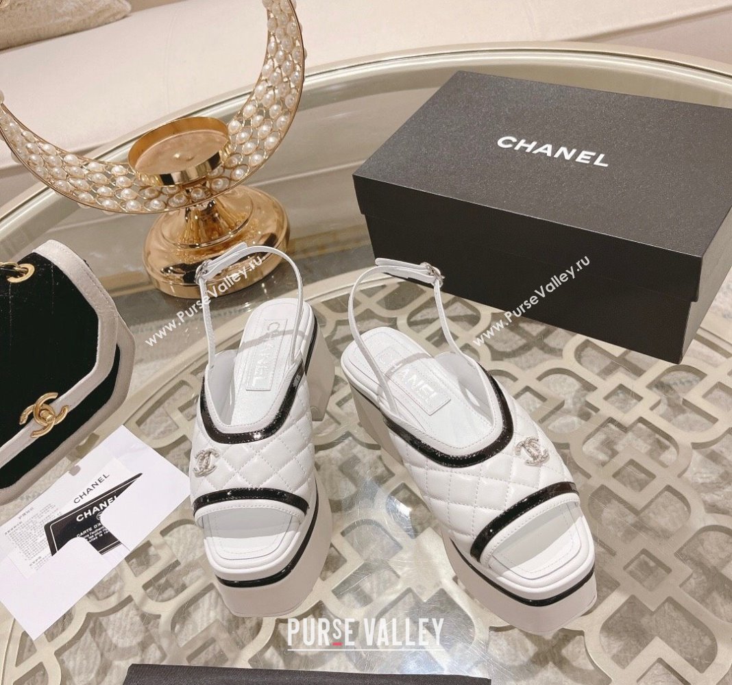 Chanel Quilted Calfskin Platform Sandals 7.5cm White 2024 0126 (MD-240126110)