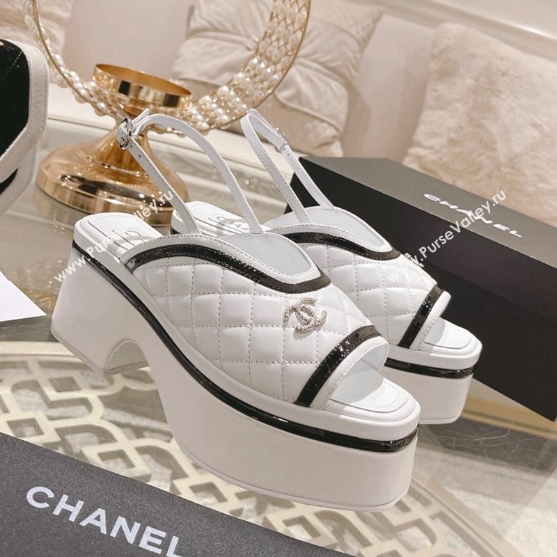 Chanel Quilted Calfskin Platform Sandals 7.5cm White 2024 0126 (MD-240126110)