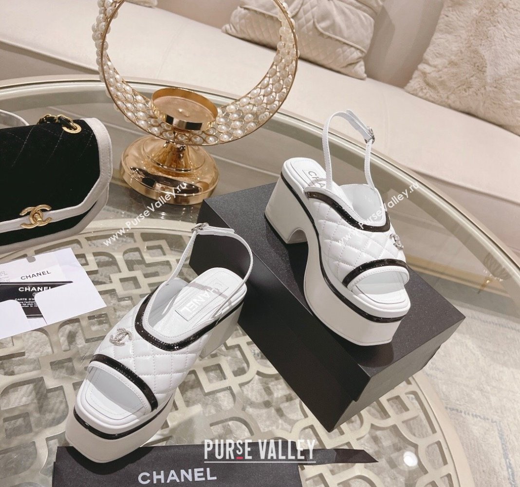 Chanel Quilted Calfskin Platform Sandals 7.5cm White 2024 0126 (MD-240126110)