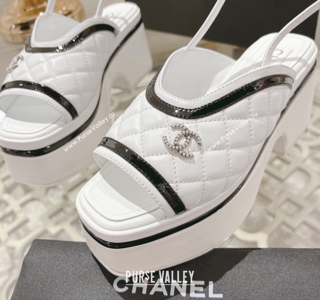 Chanel Quilted Calfskin Platform Sandals 7.5cm White 2024 0126 (MD-240126110)