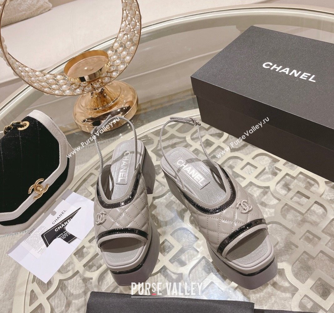 Chanel Quilted Calfskin Platform Sandals 7.5cm Grey 2024 0126 (MD-240126111)