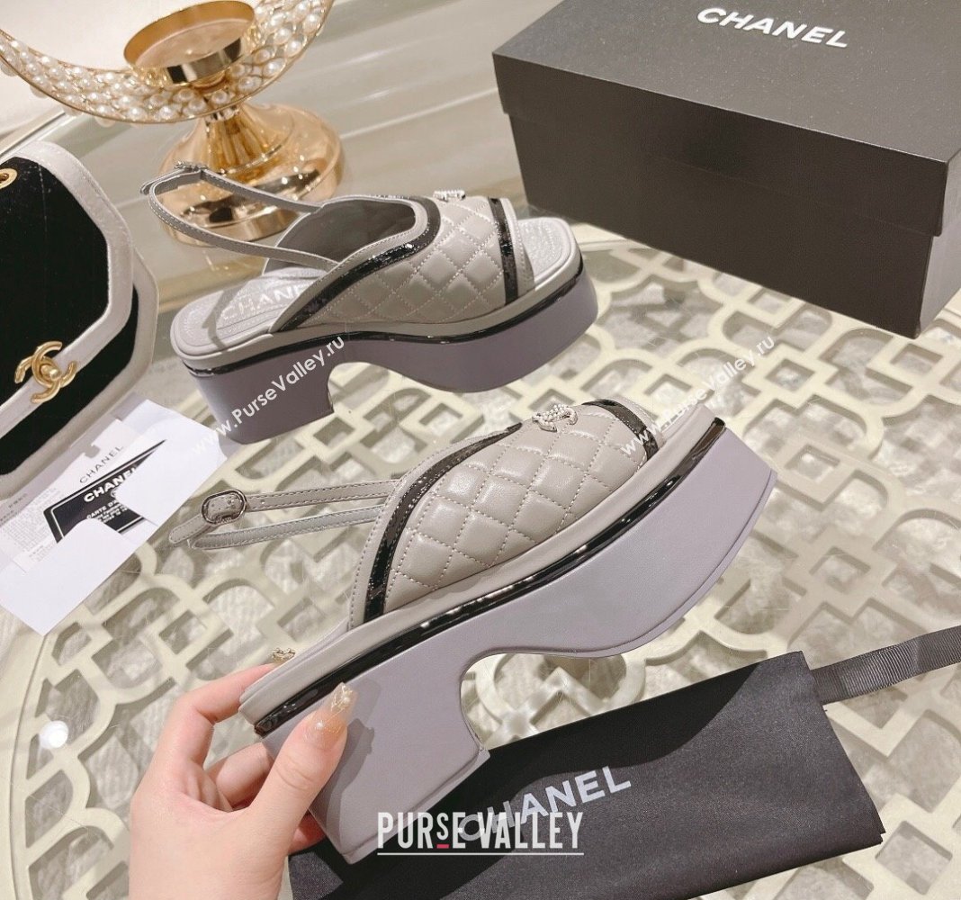 Chanel Quilted Calfskin Platform Sandals 7.5cm Grey 2024 0126 (MD-240126111)