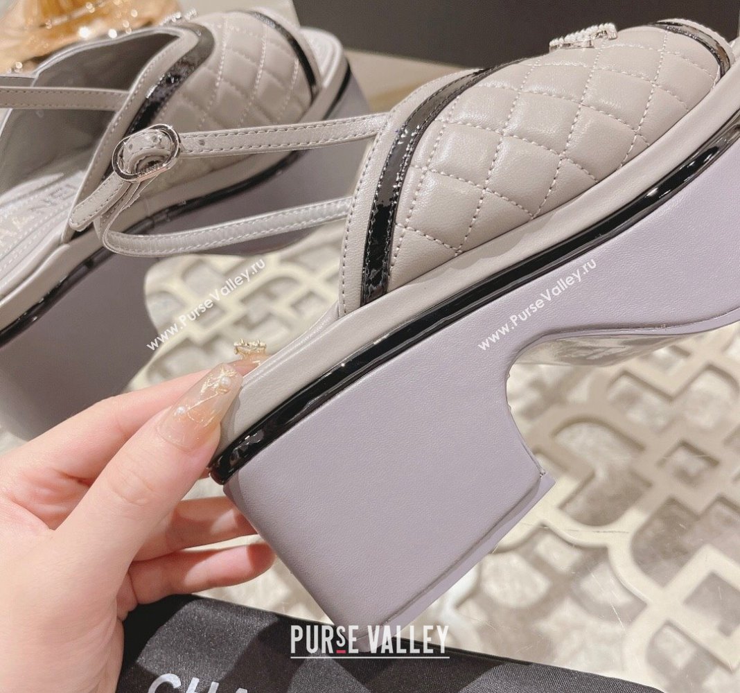 Chanel Quilted Calfskin Platform Sandals 7.5cm Grey 2024 0126 (MD-240126111)