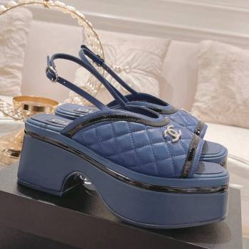 Chanel Quilted Calfskin Platform Sandals 7.5cm Blue 2024 0126 (MD-240126113)