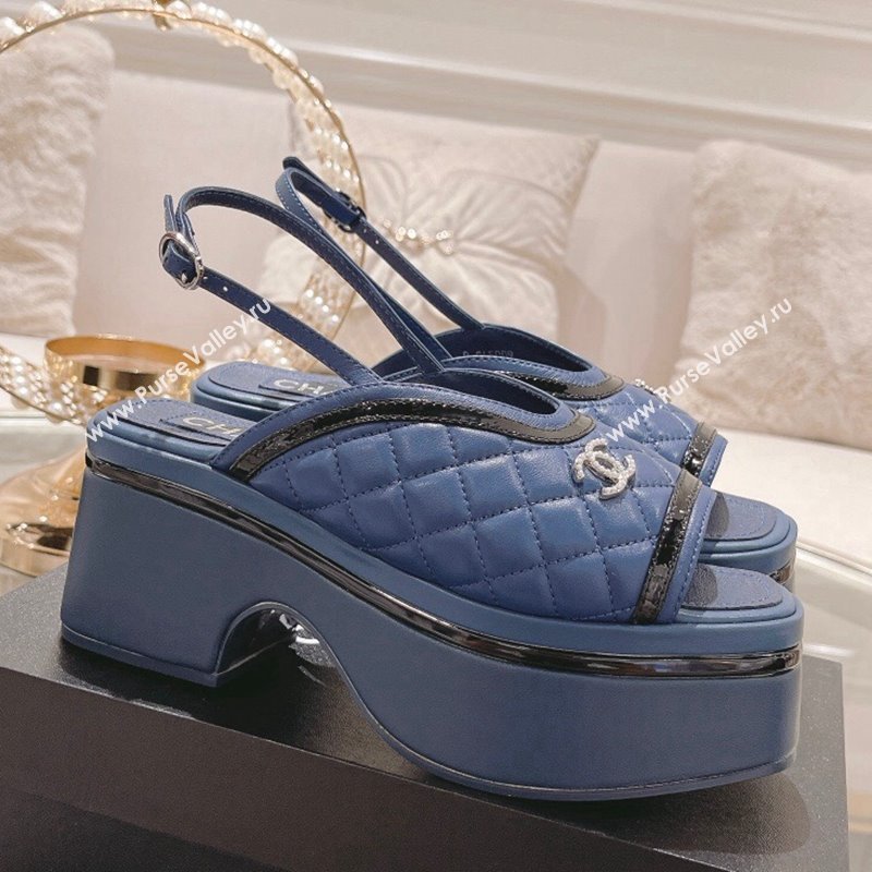 Chanel Quilted Calfskin Platform Sandals 7.5cm Blue 2024 0126 (MD-240126113)