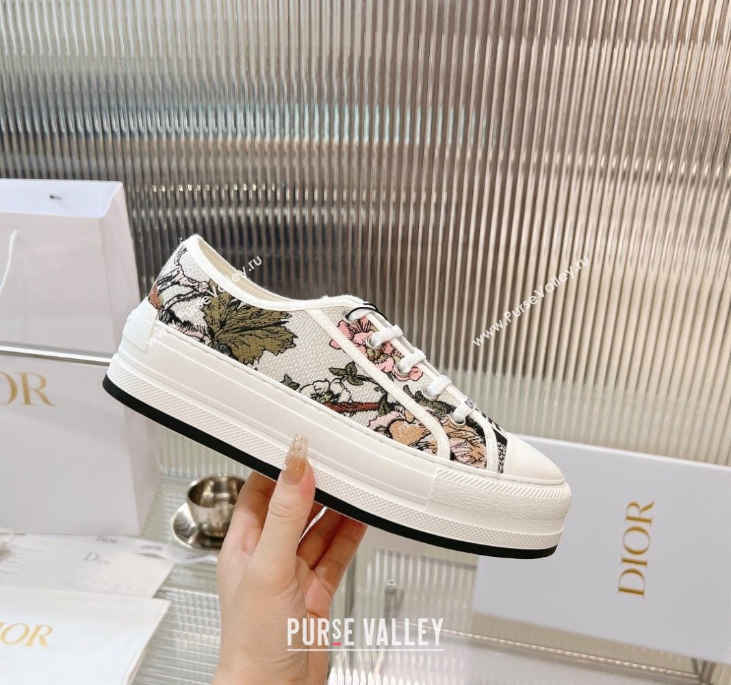 Dior WalknDior Platform Sneakers in White Embroidered Cotton with Toile de Jouy Mexico Motif 2024 0126 (MD-240126016)