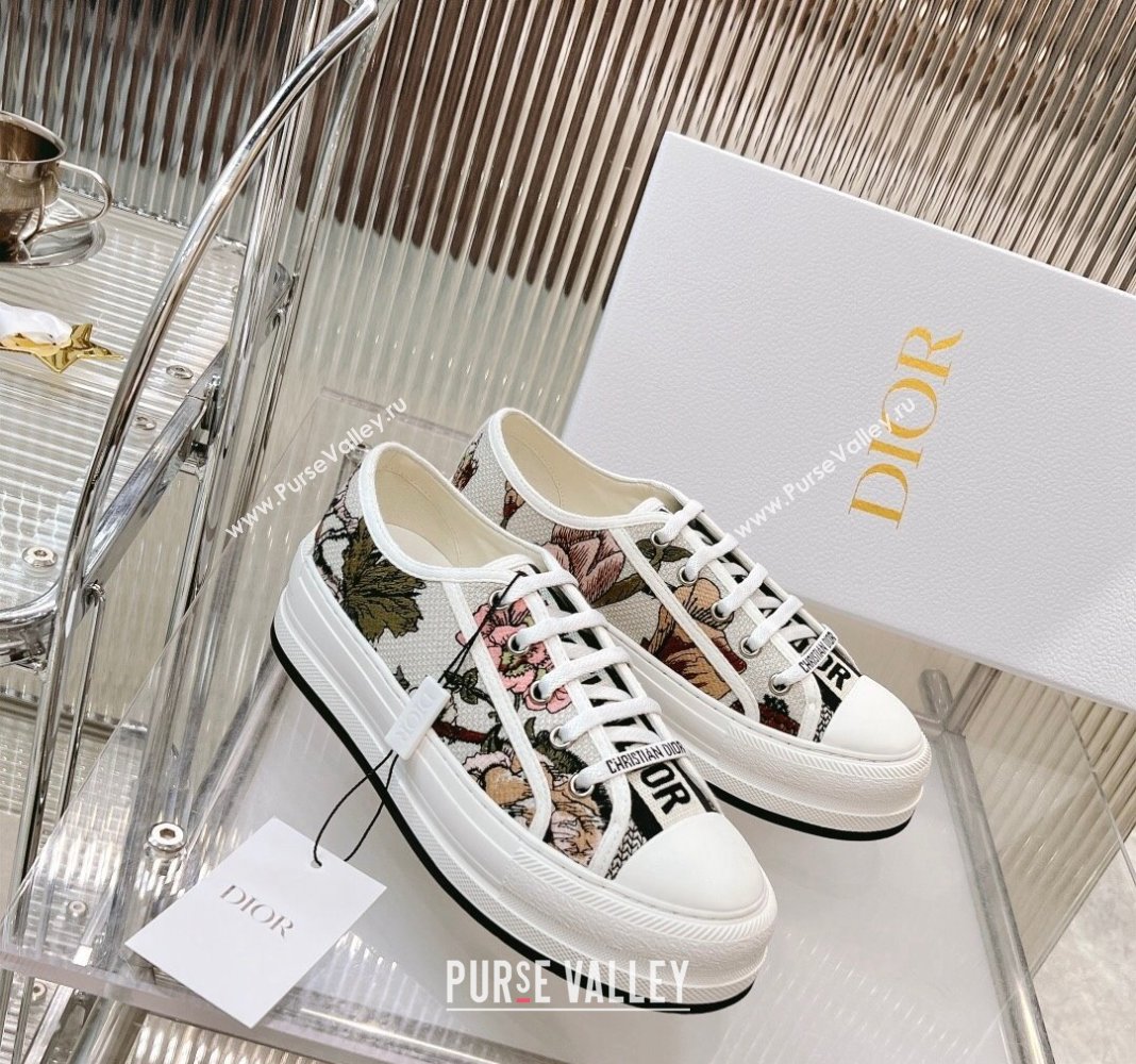 Dior WalknDior Platform Sneakers in White Embroidered Cotton with Toile de Jouy Mexico Motif 2024 0126 (MD-240126016)