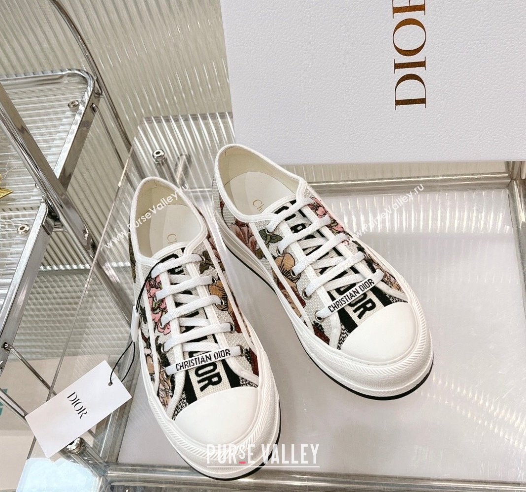 Dior WalknDior Platform Sneakers in White Embroidered Cotton with Toile de Jouy Mexico Motif 2024 0126 (MD-240126016)