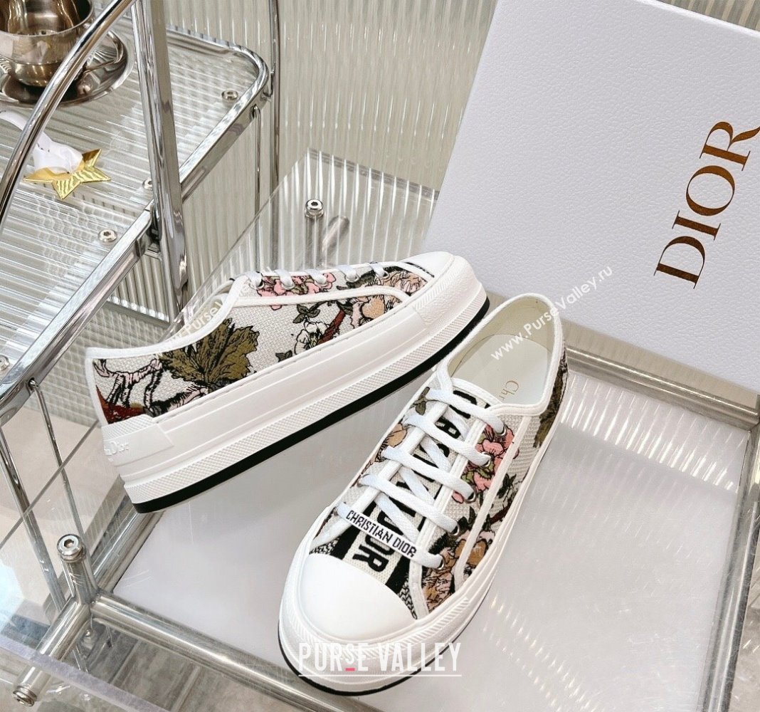 Dior WalknDior Platform Sneakers in White Embroidered Cotton with Toile de Jouy Mexico Motif 2024 0126 (MD-240126016)