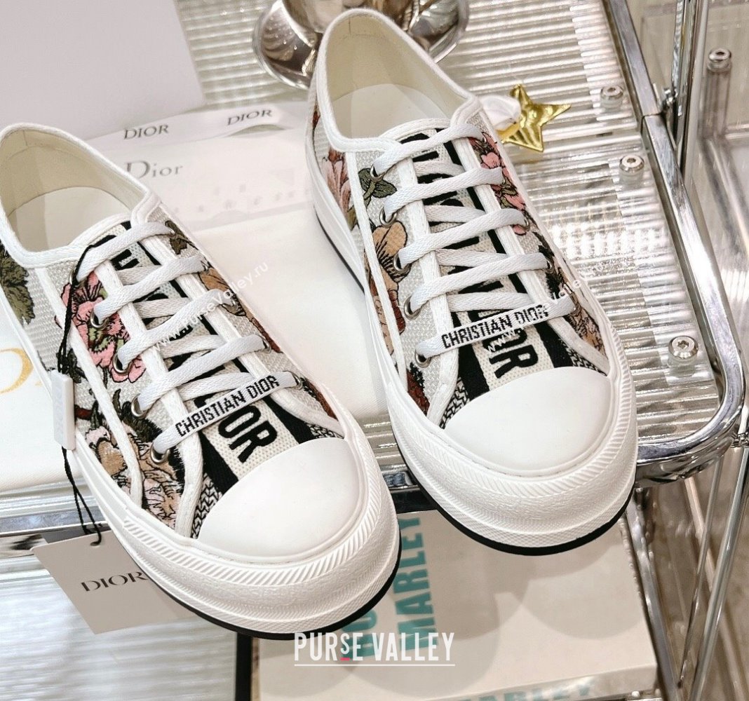 Dior WalknDior Platform Sneakers in White Embroidered Cotton with Toile de Jouy Mexico Motif 2024 0126 (MD-240126016)