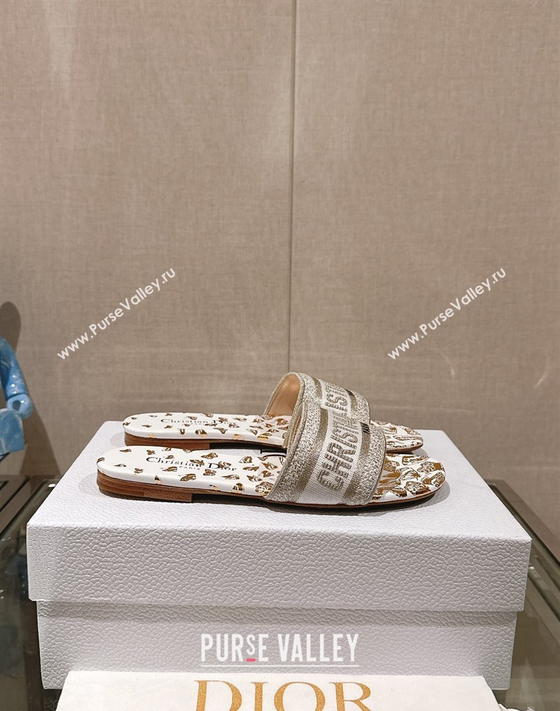 Dior Dway Flat Slide Sandals in White and Gold-Tone Butterfly Zodiac Embroidery 2024 0126 (MD-240126009)