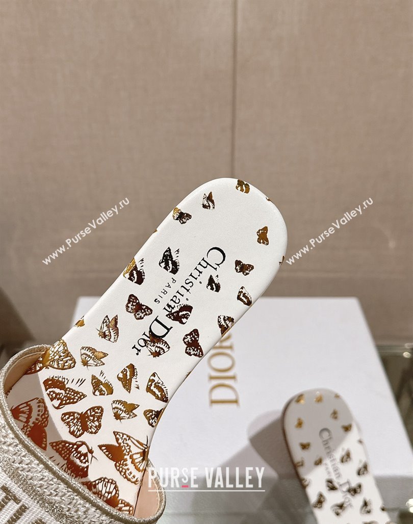 Dior Dway Flat Slide Sandals in White and Gold-Tone Butterfly Zodiac Embroidery 2024 0126 (MD-240126009)