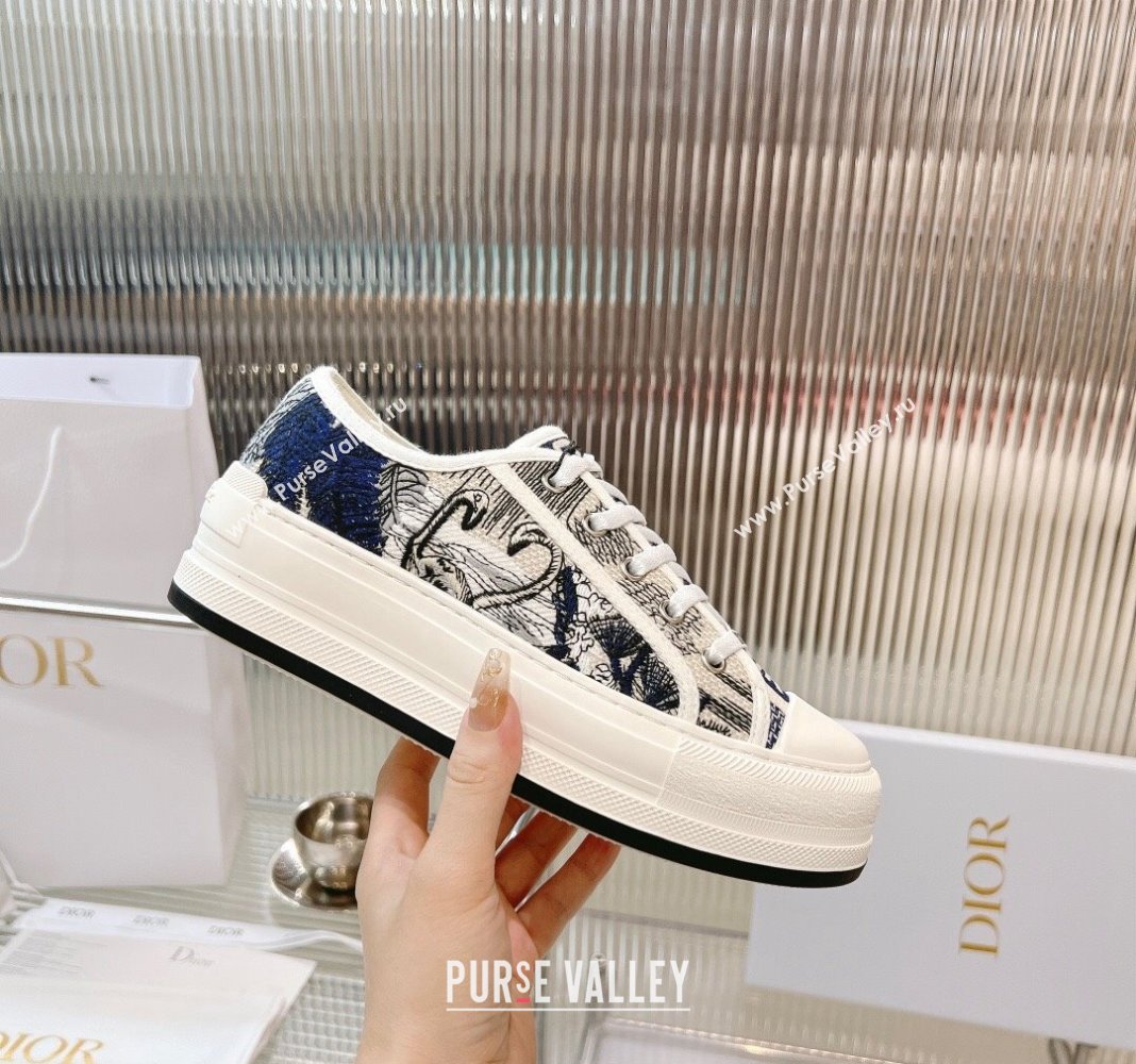 Dior WalknDior Platform Sneakers in Blue Swan Embroidered Cotton 2024 0126 (MD-240126021)