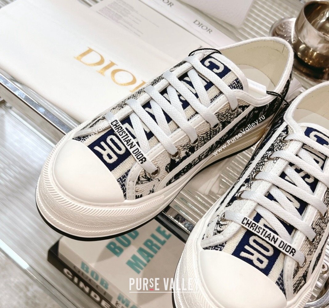 Dior WalknDior Platform Sneakers in Blue Swan Embroidered Cotton 2024 0126 (MD-240126021)