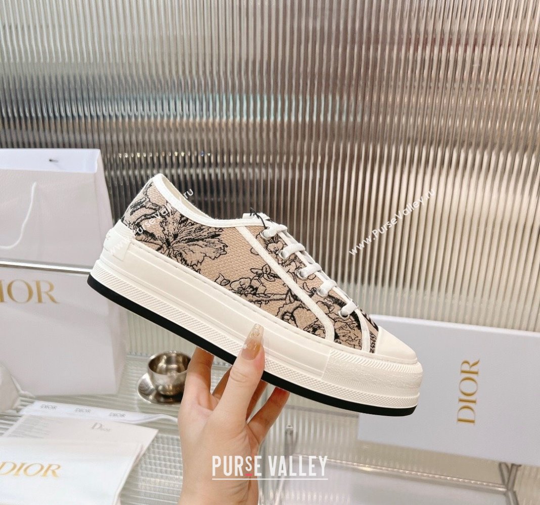 Dior WalknDior Platform Sneakers in Beige Embroidered Cotton with Toile de Jouy Mexico Motif 2024 0126 (MD-240126022)