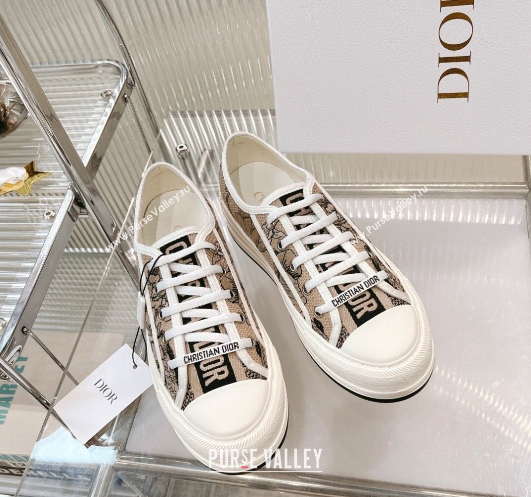 Dior WalknDior Platform Sneakers in Beige Embroidered Cotton with Toile de Jouy Mexico Motif 2024 0126 (MD-240126022)