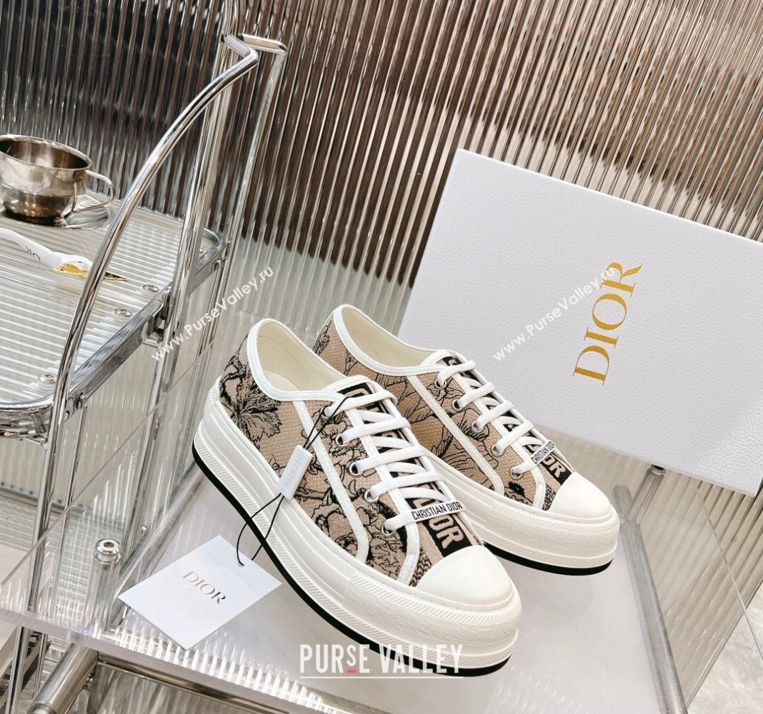 Dior WalknDior Platform Sneakers in Beige Embroidered Cotton with Toile de Jouy Mexico Motif 2024 0126 (MD-240126022)