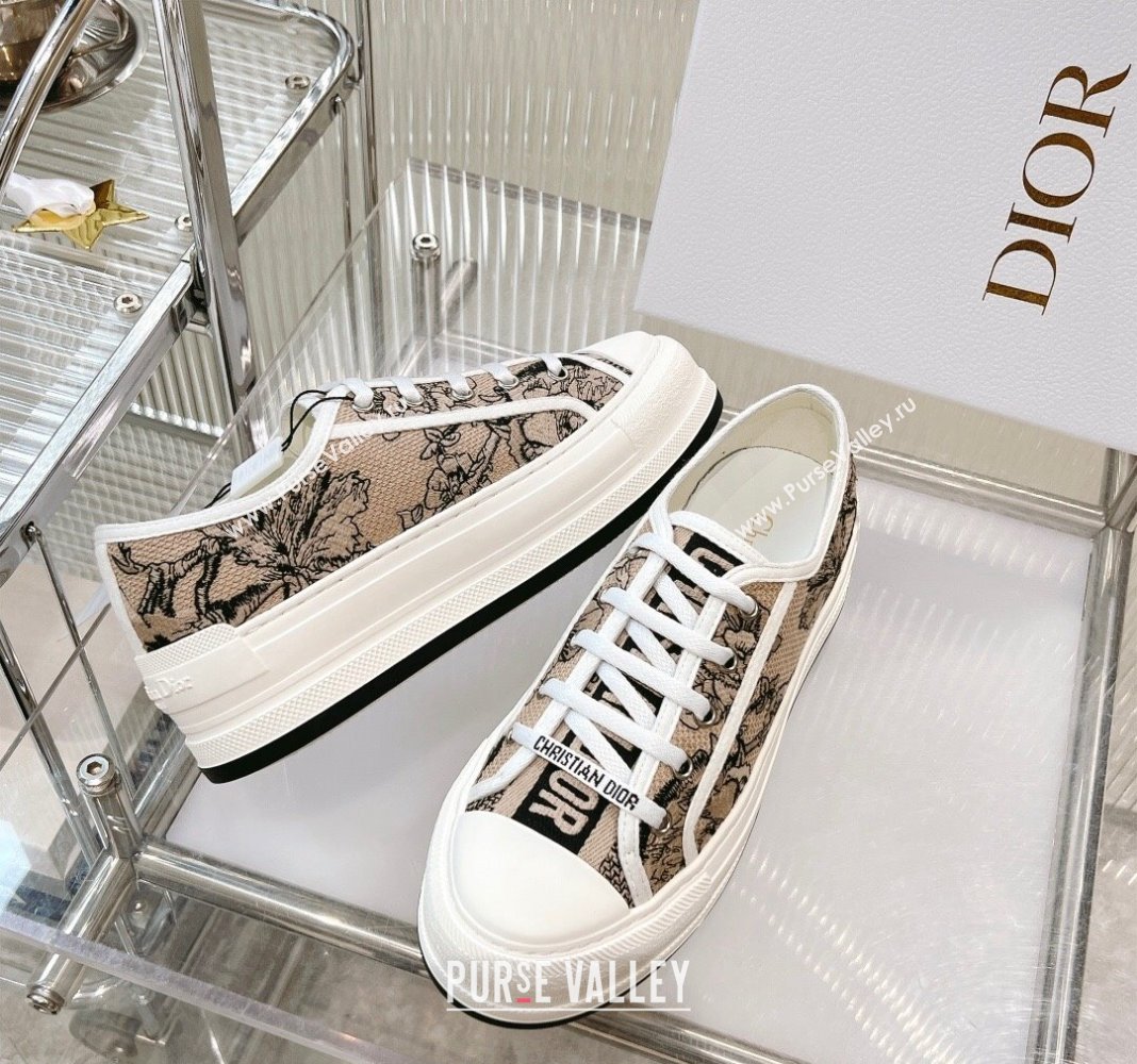 Dior WalknDior Platform Sneakers in Beige Embroidered Cotton with Toile de Jouy Mexico Motif 2024 0126 (MD-240126022)