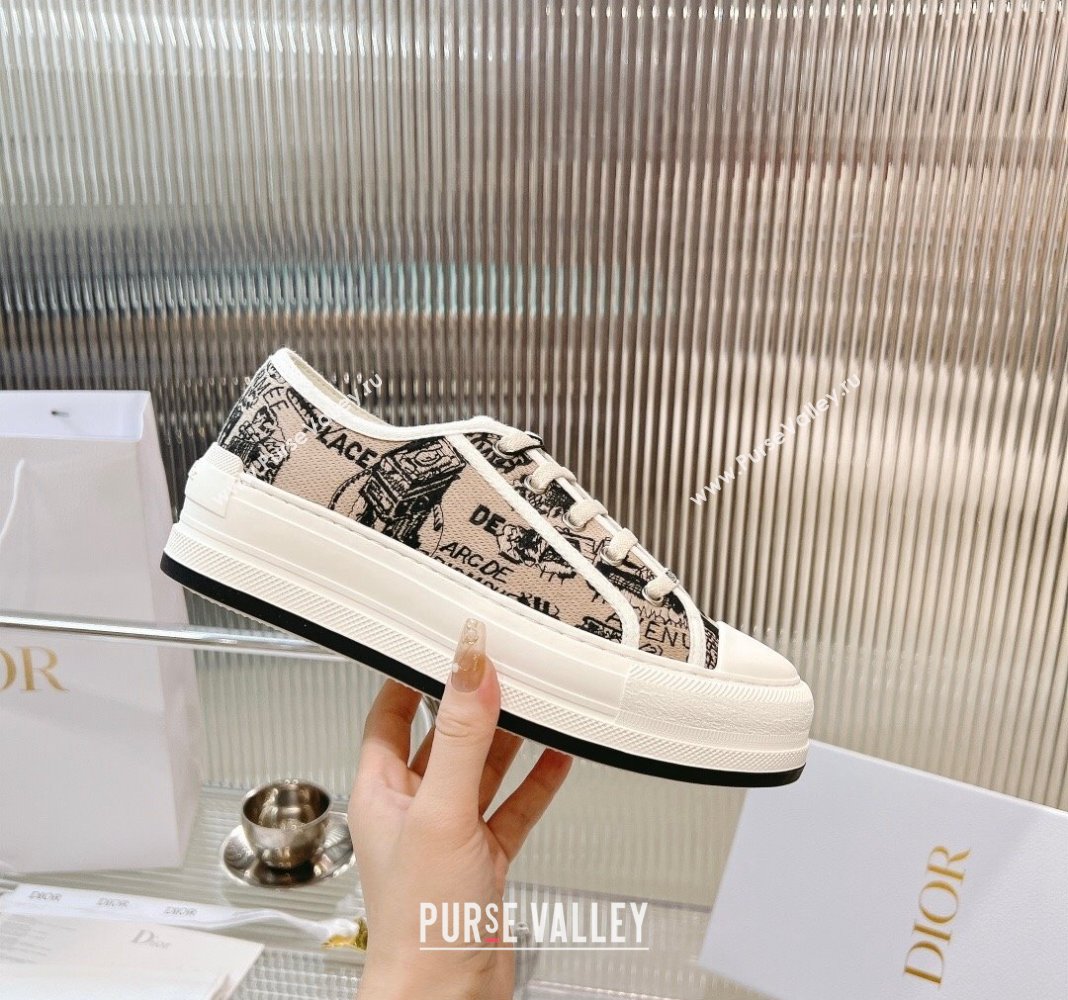 Dior WalknDior Platform Sneakers in Beige Cotton Embroidered with Plan de Paris Motif 2024 0126 (MD-240126023)