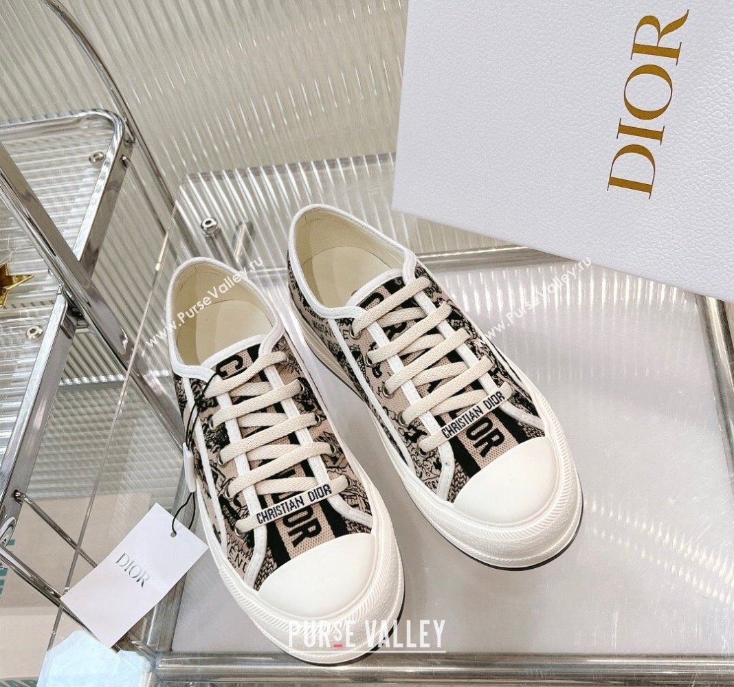 Dior WalknDior Platform Sneakers in Beige Cotton Embroidered with Plan de Paris Motif 2024 0126 (MD-240126023)