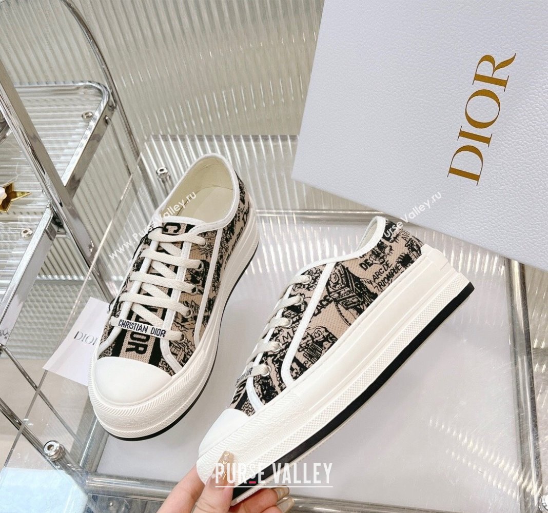 Dior WalknDior Platform Sneakers in Beige Cotton Embroidered with Plan de Paris Motif 2024 0126 (MD-240126023)