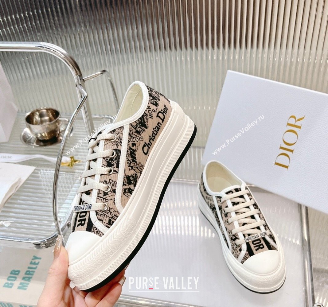 Dior WalknDior Platform Sneakers in Beige Cotton Embroidered with Plan de Paris Motif 2024 0126 (MD-240126023)