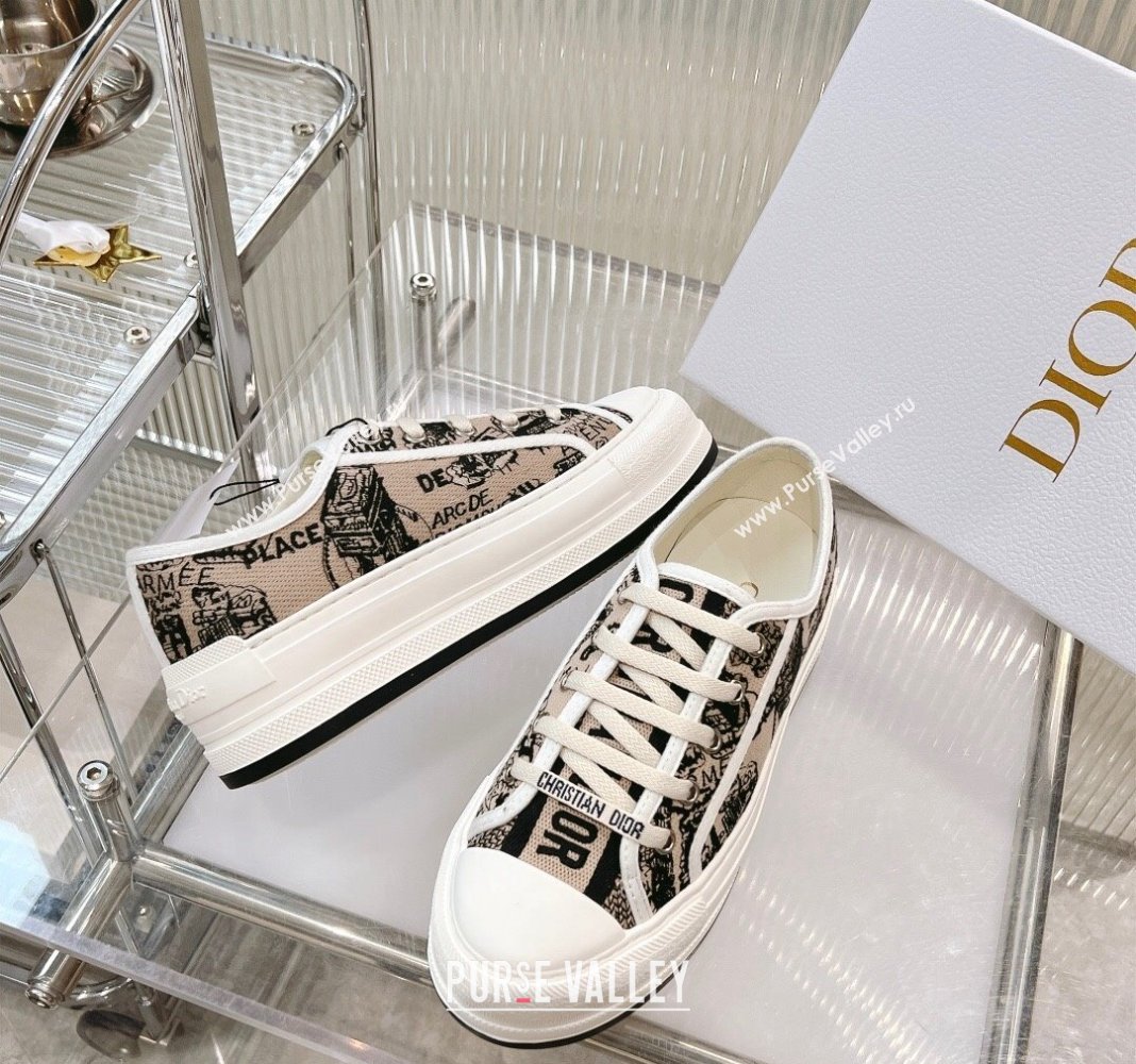 Dior WalknDior Platform Sneakers in Beige Cotton Embroidered with Plan de Paris Motif 2024 0126 (MD-240126023)