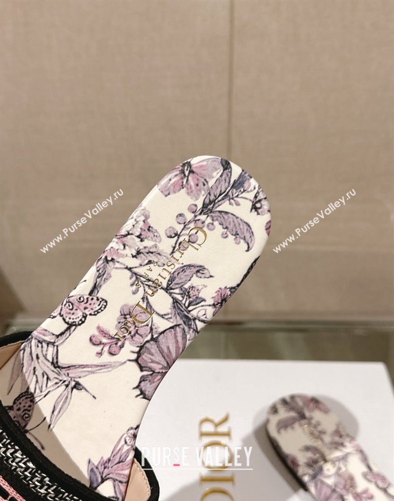 Dior Dway Flat Slide Sandals in Pink Multicolor Embroidered Cotton with Toile de Jouy Mexico Motif 2024 0126 (MD-240126011)