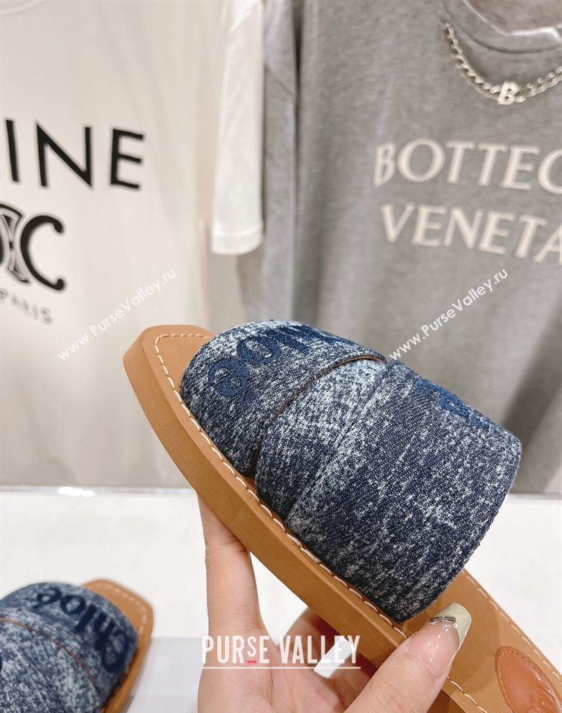 Chloe Woody Flat Slide Sandals with Embroidered Strap Washed Denim Blue 3 2024 (MD-240227120)