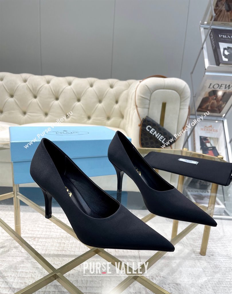 Prada Satin Pumps 8cm Black 2024 0228 (MD-240228058)