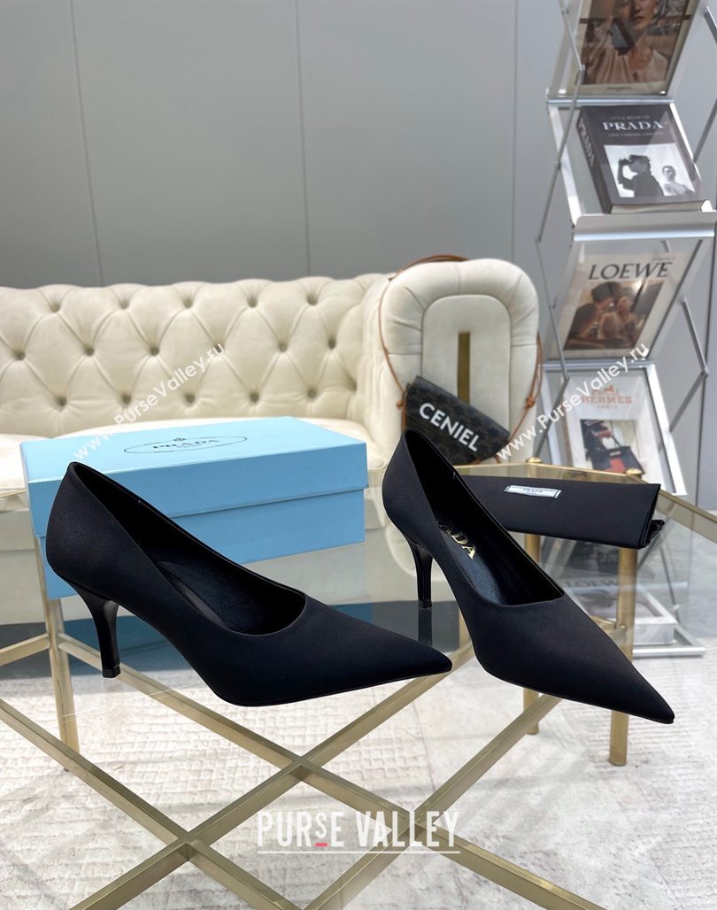 Prada Satin Pumps 8cm Black 2024 0228 (MD-240228058)