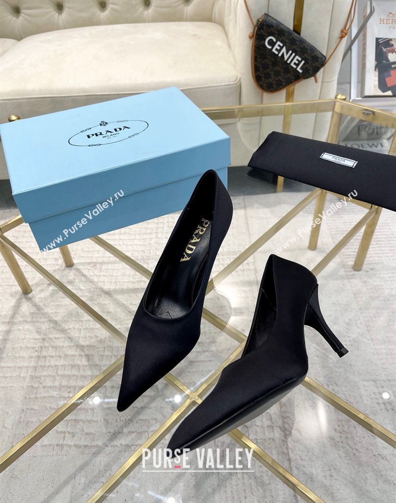 Prada Satin Pumps 8cm Black 2024 0228 (MD-240228058)