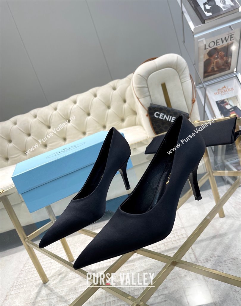 Prada Satin Pumps 8cm Black 2024 0228 (MD-240228058)