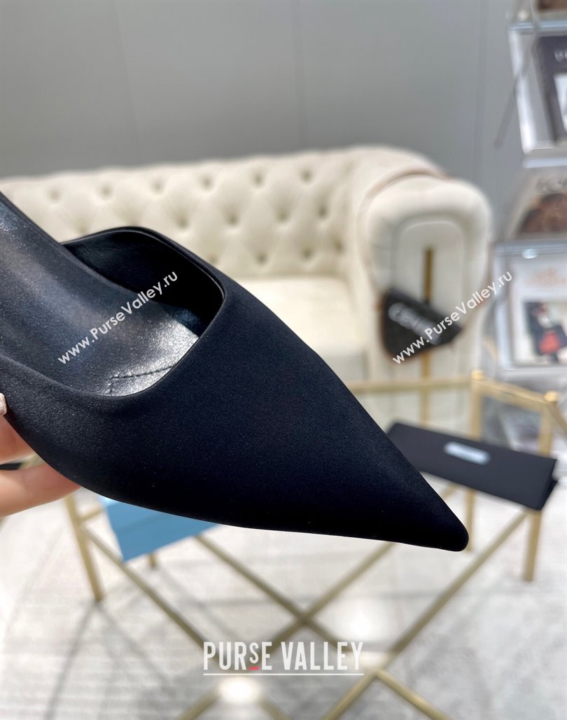 Prada Satin Pointed Mules 3.5cm Black 2024 0228 (MD-240228066)