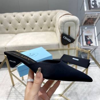 Prada Satin Pointed Mules 3.5cm Black 2024 0228 (MD-240228066)