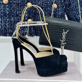 Jimmy Choo Saeda Sandal Platform 12.5cm in Suede with Crystals Ankle Strap Black 2024 (MD-240227102)