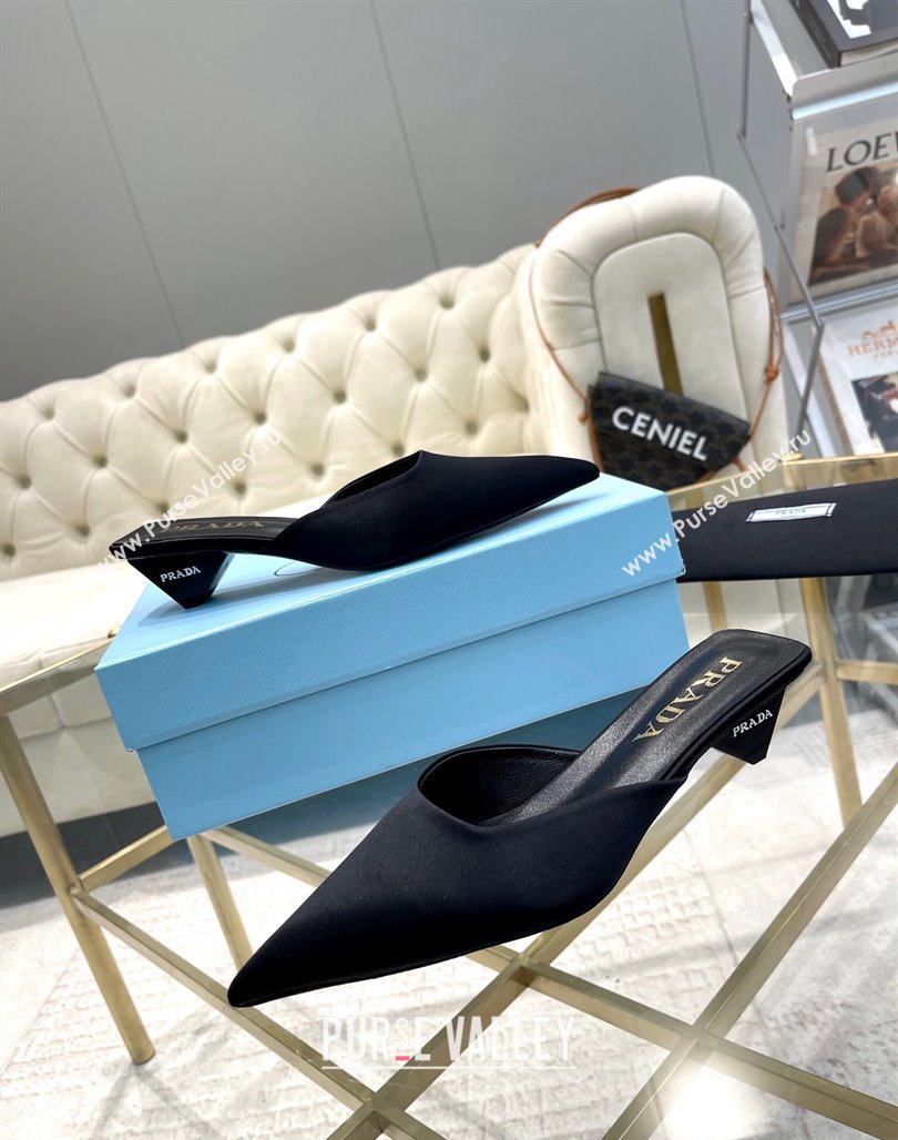 Prada Satin Pointed Mules 3.5cm Black 2024 0228 (MD-240228066)