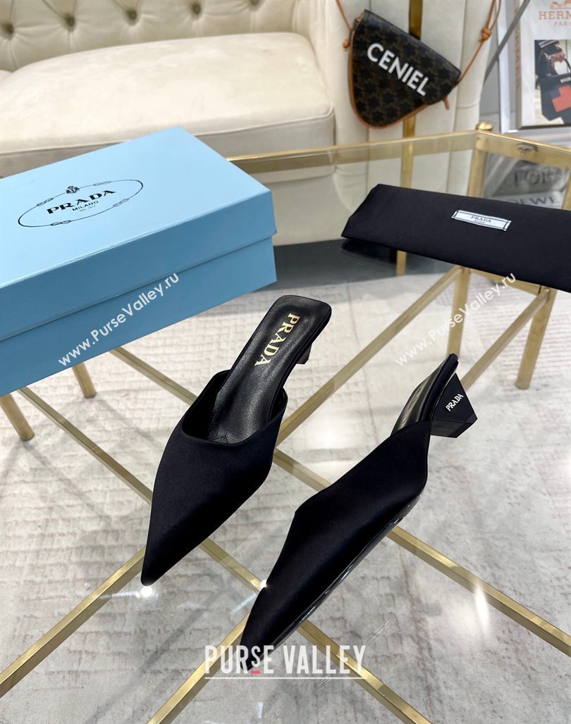 Prada Satin Pointed Mules 3.5cm Black 2024 0228 (MD-240228066)