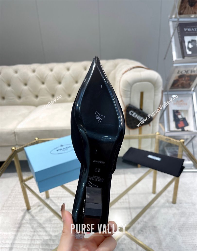 Prada Satin Pointed Mules 3.5cm Black 2024 0228 (MD-240228066)