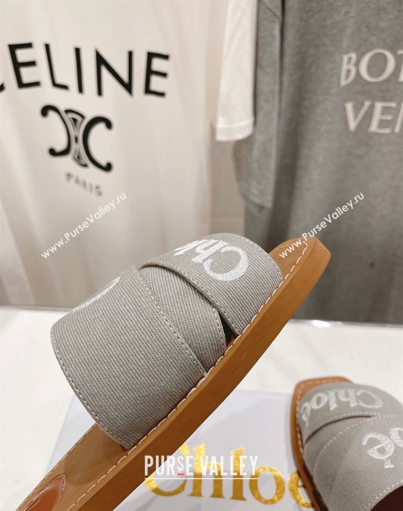 Chloe Woody Flat Slide Sandals with Embroidered Strap Denim Grey/White 2024 (MD-240227121)