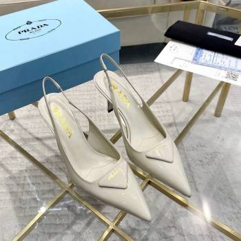 Prada Patent leather slingback pumps 7.5cm White 2024 0228 (MD-240228075)