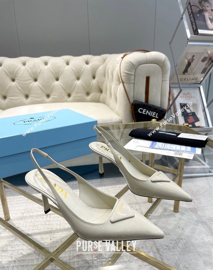 Prada Patent leather slingback pumps 7.5cm White 2024 0228 (MD-240228075)